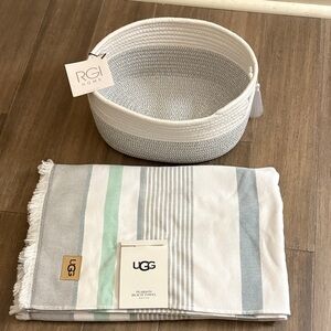 Brand new UGG beach towel with woven storage basket